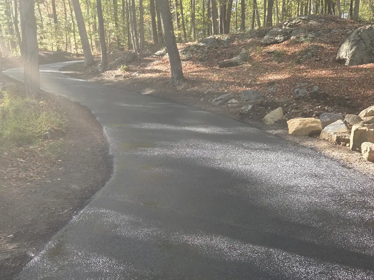 Curved asphalt path, paved by Asphalt Direct Paving, Morris County, NJ.